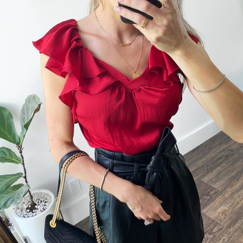 LOFT red ruffle sleeve top